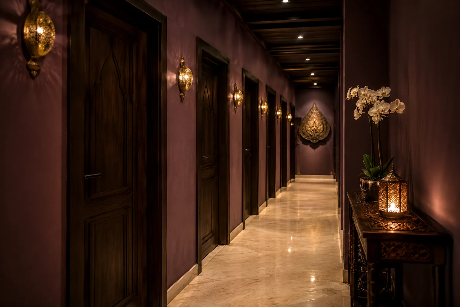 Masaj odalarının koridoru — Lila Spa, İncirli misafirlerine hizmet veren salon